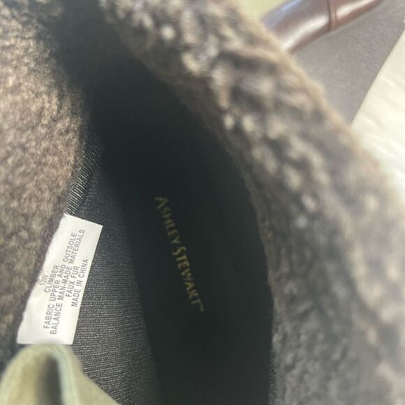 Ashley Stuart Olive Green textile &Brown faux leather lace up wedge boots SZ12W. - Picture 11 of 12